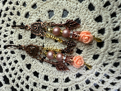 vintage estate beaded coral-peach floral charming chandelier earrings