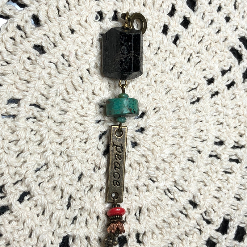 peace centered black tourmaline & turquoise necklace pendant