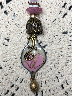 rustic urban gecko, pink lotus, enameled necklace pendant