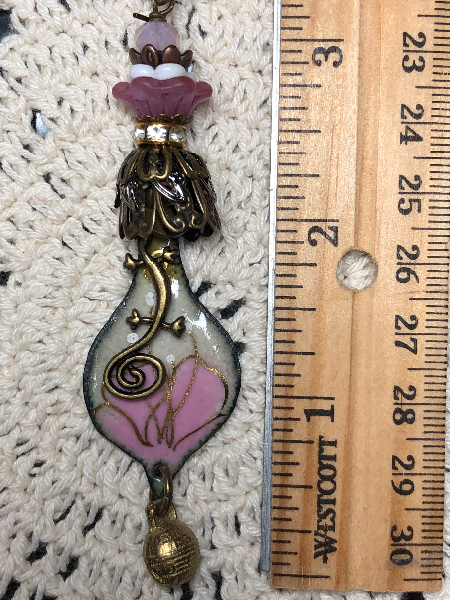 rustic urban gecko, pink lotus, enameled necklace pendant