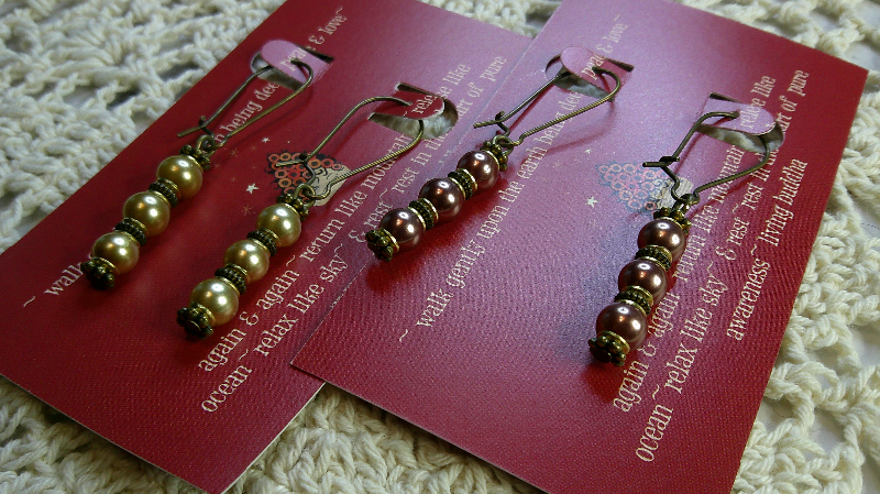 earring sets-vintage beaded pearlish drop earrings brass ear wires--soft mauve, earthl glow