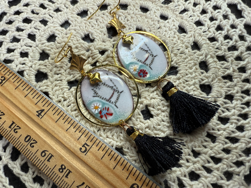 enameled cat earrings