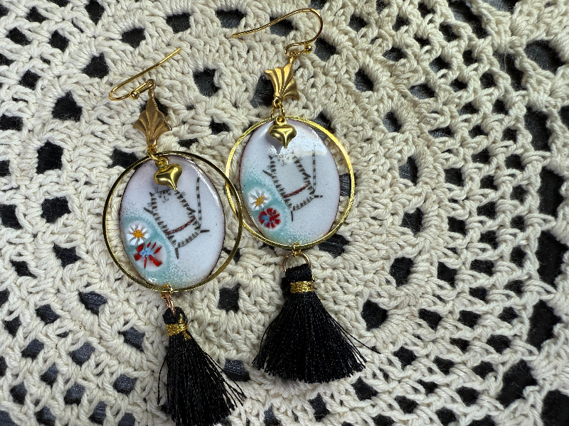 enameled cat earrings