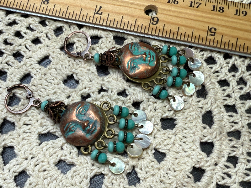 copper moon, mother of pearl earrings