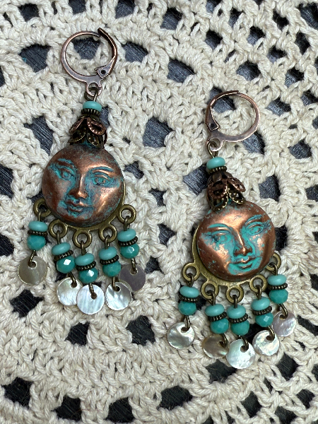 copper moon, mother of pearl earrings