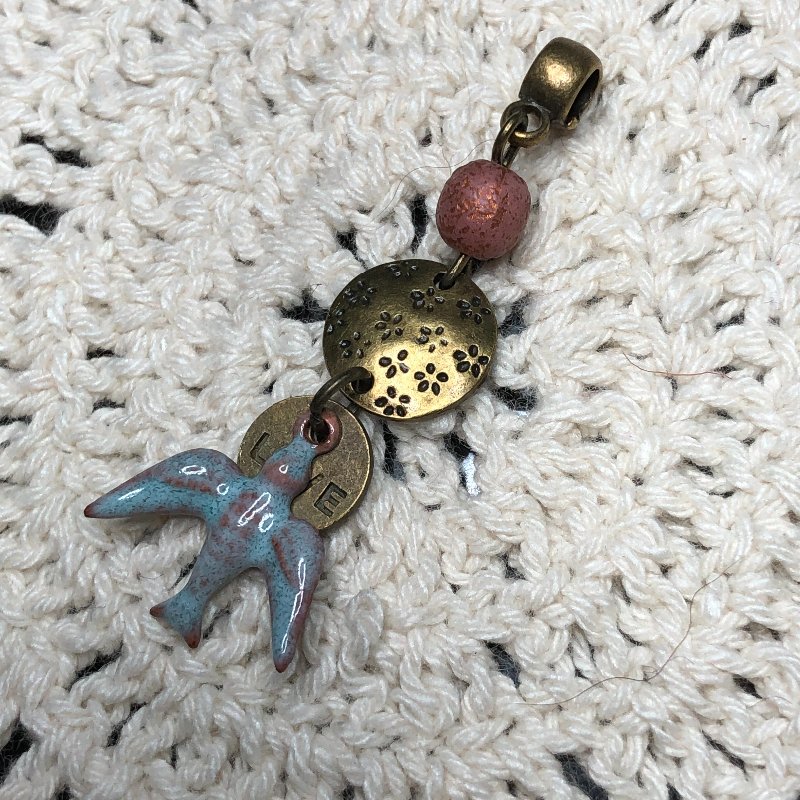 blue bird, enameled necklace pendant-2