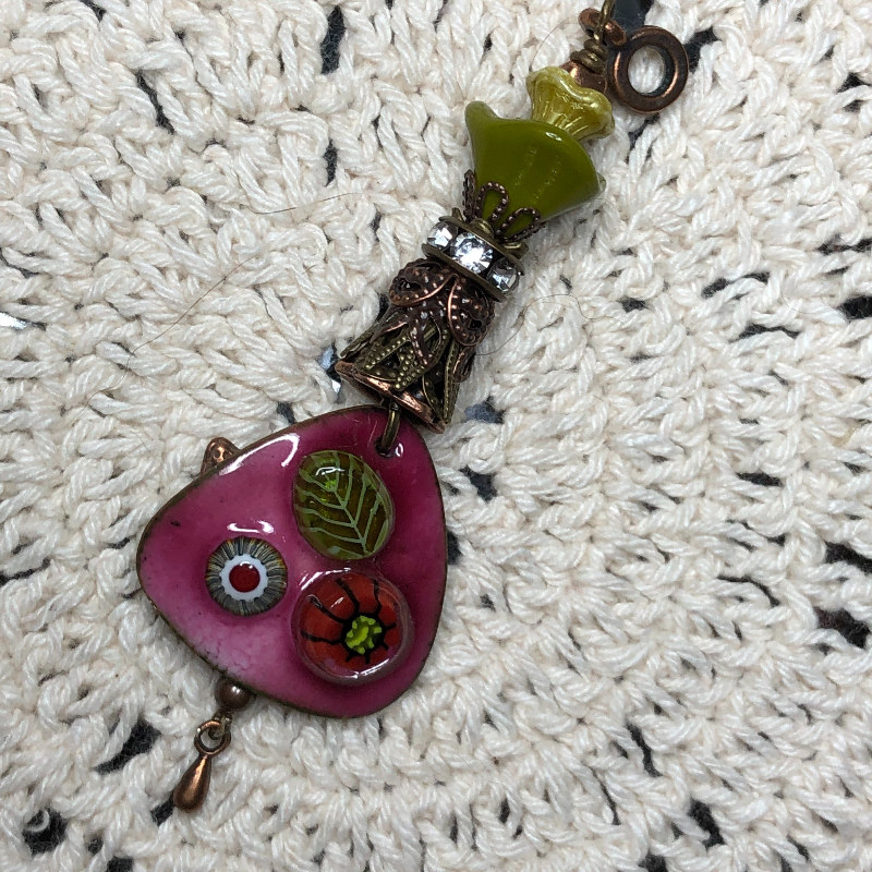 pink enameled  garden necklace pendant-2