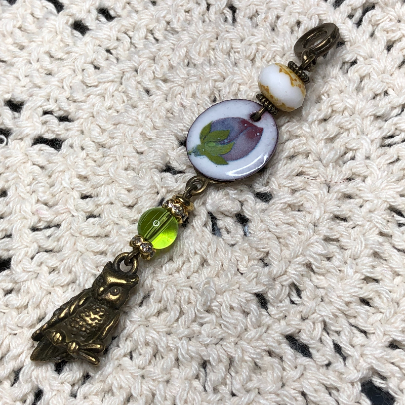 wisdom of beginnings, owl & enameled flos bud necklace pendant