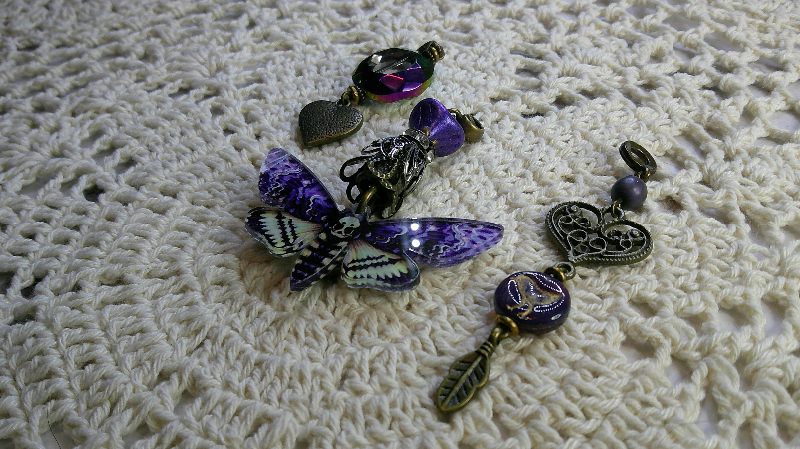 gift sets- purple moth, purple bird &  heart pendant, colorful glass with heart pendant