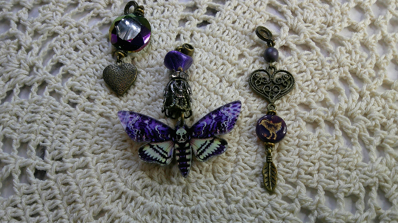 gift sets- purple moth, purple bird &  heart pendant, colorful glass with heart pendant