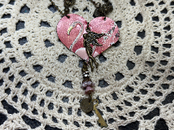 vintage flamingo heart tin, necklace