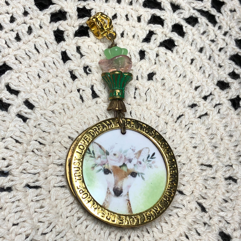 delicate being, enameled deer necklace pendant