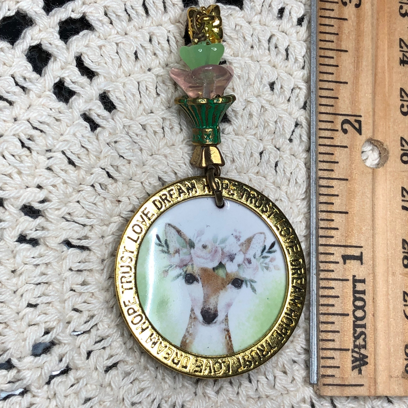 delicate being, enameled deer necklace pendant