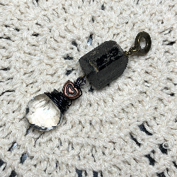 black tourmaline & quartz crystal gemstone necklace pendant