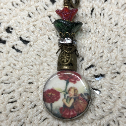 red poppy fairy kiln fired necklace pendant