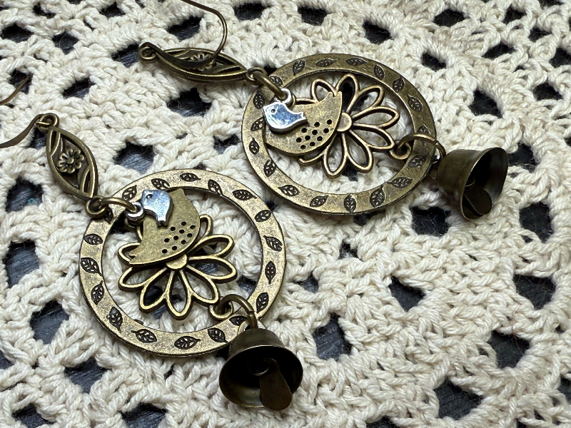 bronze bird, charming earrings