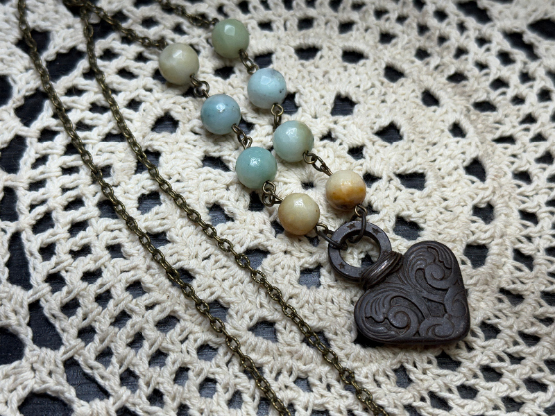 rustic heart, opal necklace