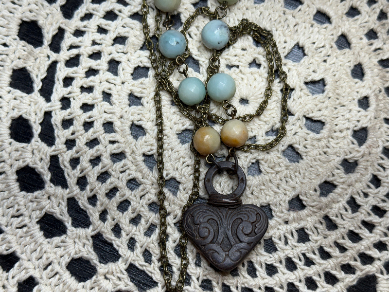 rustic heart, opal necklace