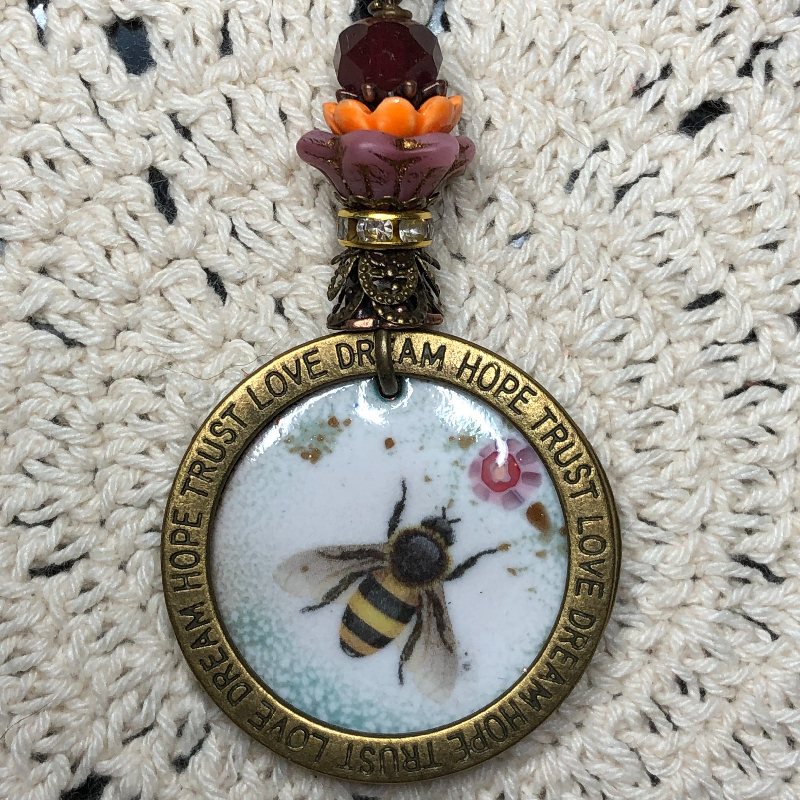 bee-ing soft & gentle enameled necklace pendant