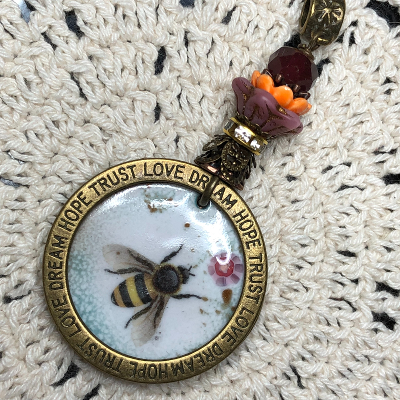 bee-ing soft & gentle enameled necklace pendant