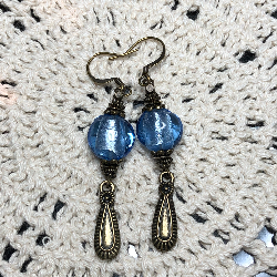 vintage blue bronze drop earrings