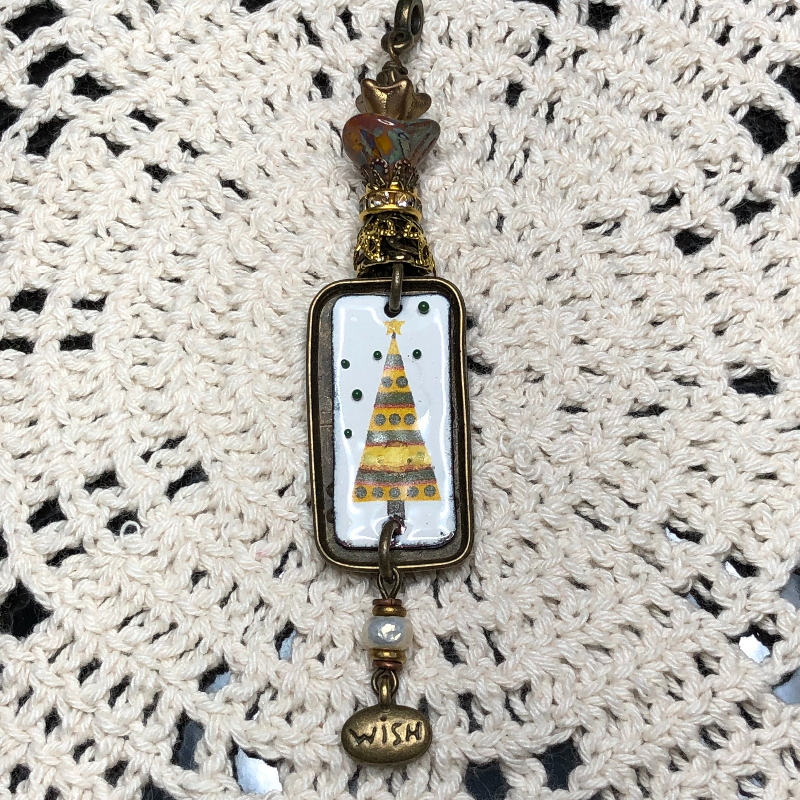 wrapped in love-vintage tree, enameled necklace pendant