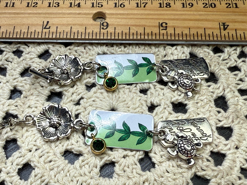 leaf, vintage tin, charming, turtle earrings