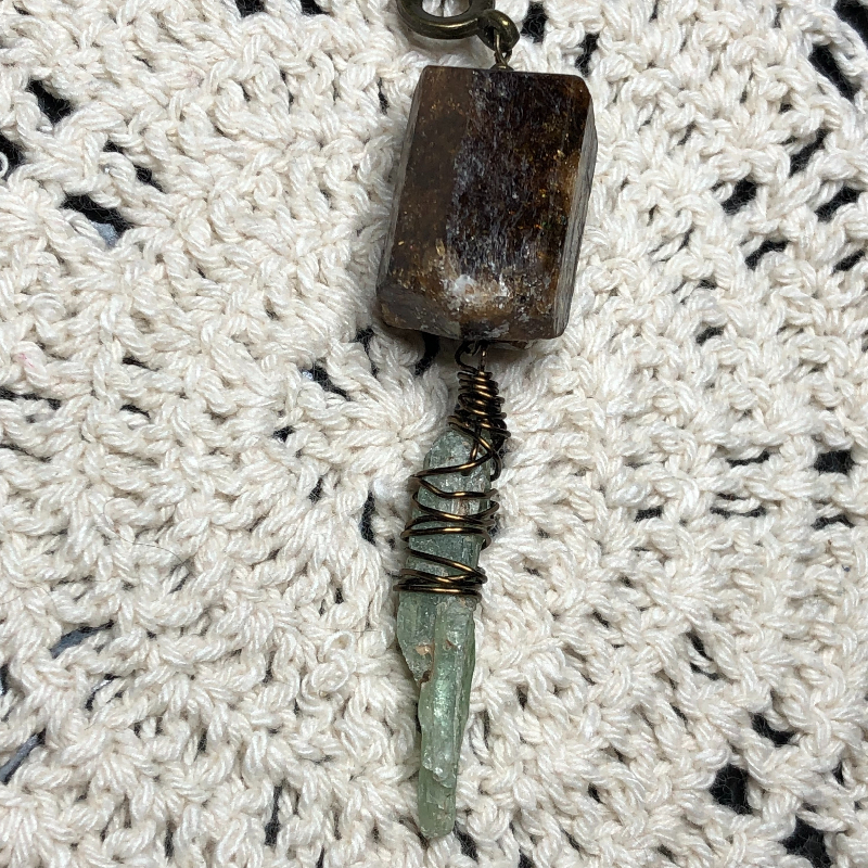 warriors amulet brown tourmaline & green kyanite necklace pendant
