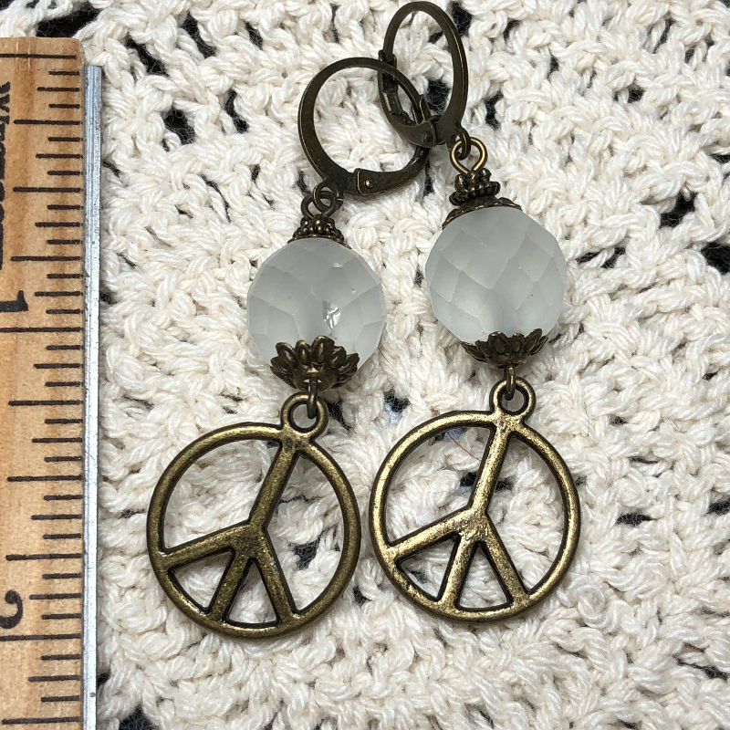 vintage opaque glass beaded peace earrings