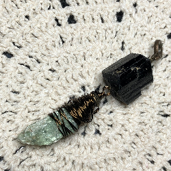 heart protector-black tourmaline & green kyanite necklace pendant