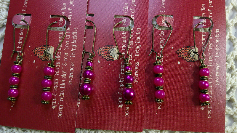 earring sets-vintage beaded pearlish drop earrings brass ear wires- fuchsia & moderate pink