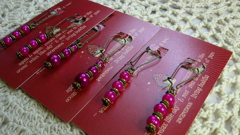 earring sets-vintage beaded pearlish drop earrings brass ear wires- fuchsia & moderate pink