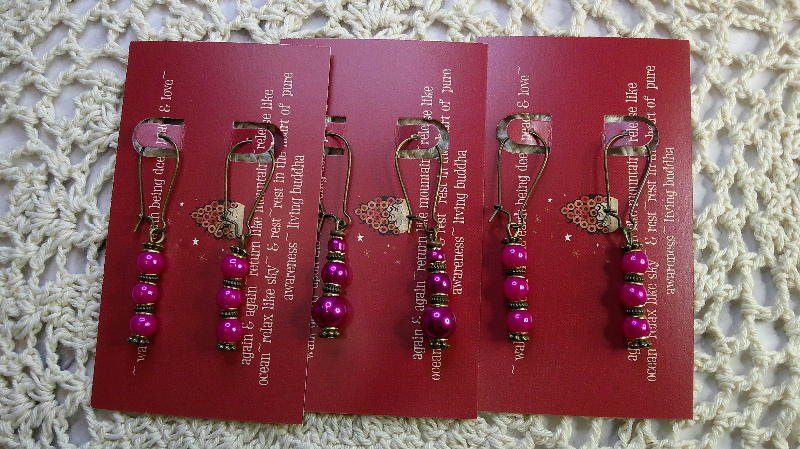 earring sets-vintage beaded pearlish drop earrings brass ear wires- fuchsia & moderate pink