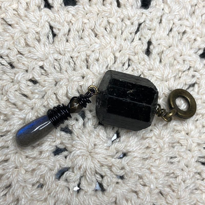 black tourmaline & labradorite gemstone necklace pendant