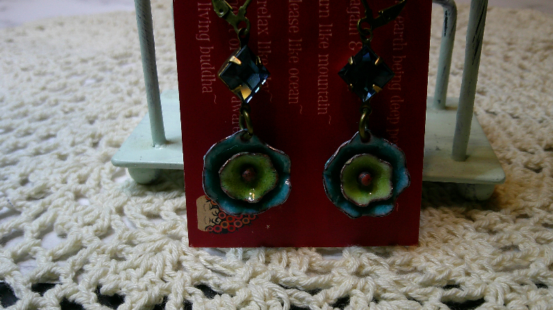 earrings-a saucer full of secrets-teal tinted turquoise & chartreuse