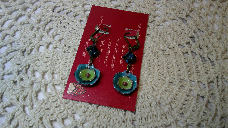 earrings-a saucer full of secrets-teal tinted turquoise & chartreuse