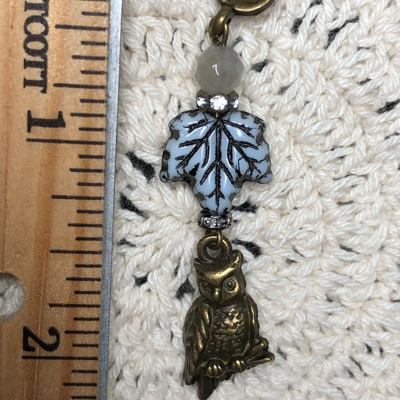 wisdom of letting go leaf & owl, labradorite  necklace pendant