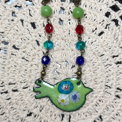green  happy enameled bird necklace pendant