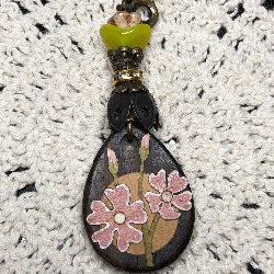 pink clematis flower wood necklace pendant