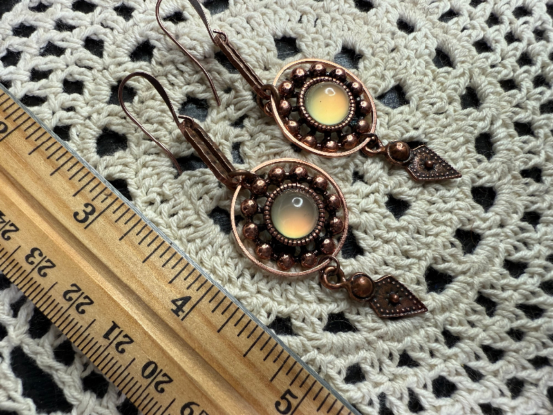 vintage estate copper glowing circle earrings