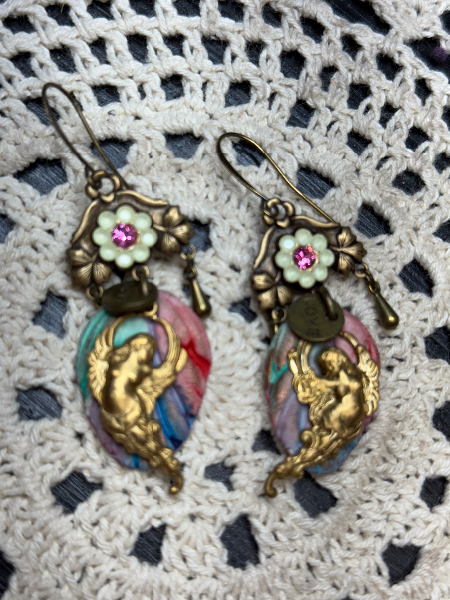 cupid,  kiln fired leaf earrings