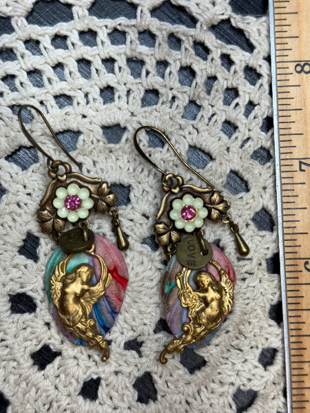 cupid,  kiln fired leaf earrings