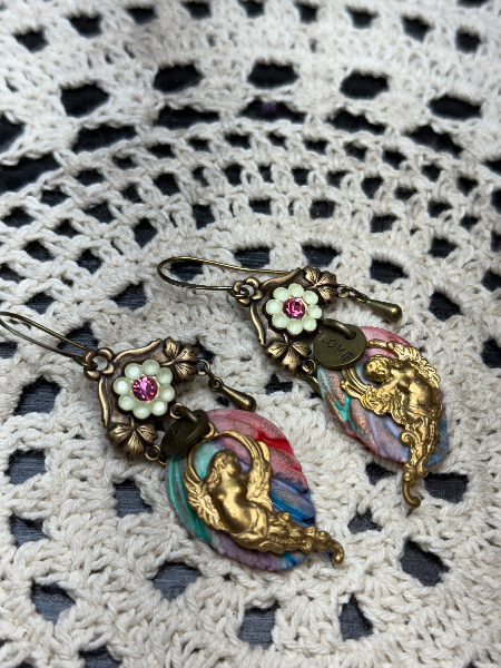 cupid,  kiln fired leaf earrings