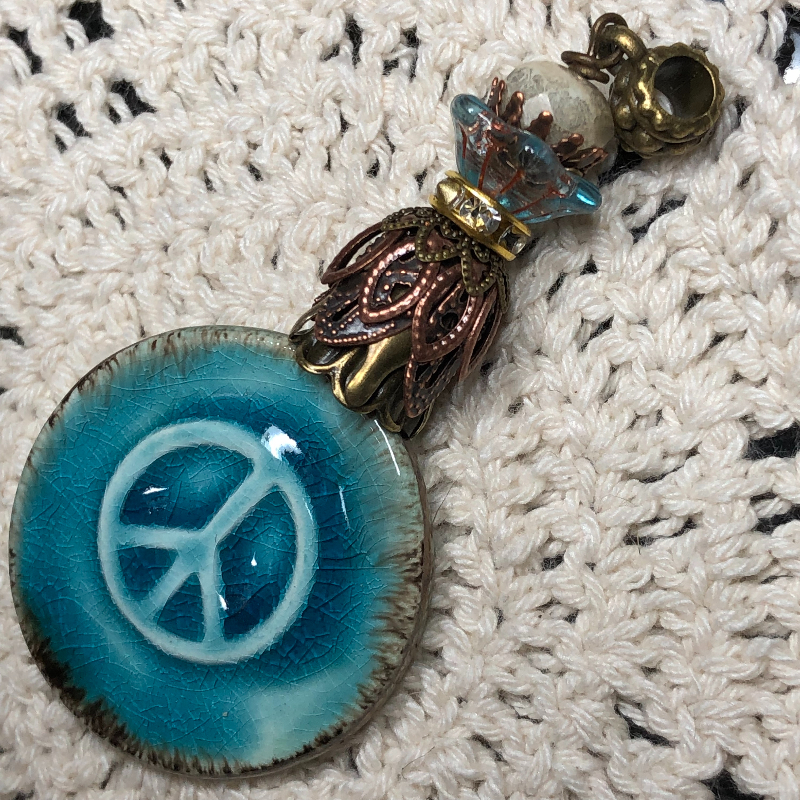 peace, artisan ceramic necklace pendant-2