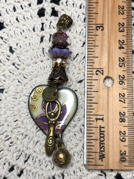 goddess, enameled heart necklace pendant