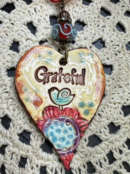 gratitude-kiln fired heart necklace