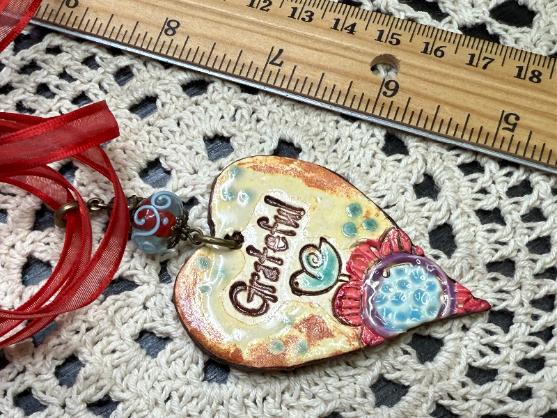gratitude-kiln fired heart necklace