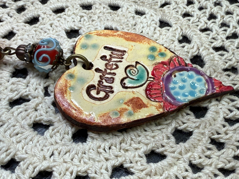 gratitude-kiln fired heart necklace