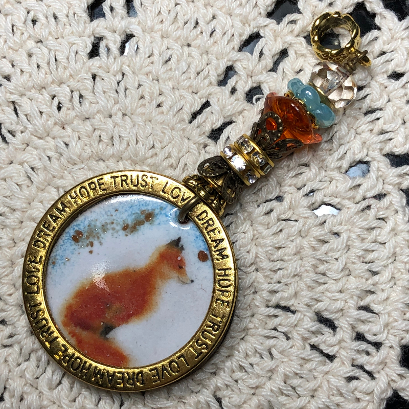 clever, fox enameled necklace pendant