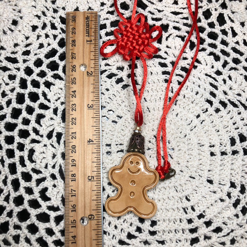 gingerbread ceramic pendant, oriental corded necklace